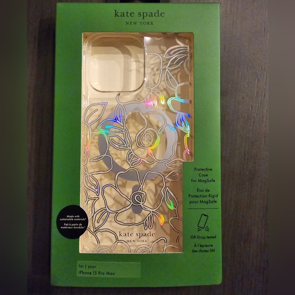 15 Pro Max Kate Spade Holographic Floral Magsafe Phone Case NWT